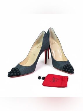 Christian Louboutin pumps Spikes grey wool size 38 pointed-toe heels shoes EUC